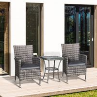 Gartensitzgruppe mit Beistelltisch, 3-tlg. Sitzkissen Polyrattan+Stahl Dunkelgrau 60x58,5x89,5cm