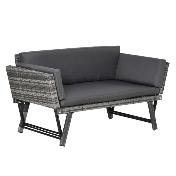 Polyrattan Gartensofa 2 Sitzer Gartenbank Gartenliege klappbar Armlehnen Stahl Grau 129x63x67cm