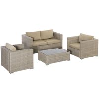 4-tlg. Polyrattan Gartenmöbel Set Gartengarnitur Garten-Set Sitzgruppe Loungeset Loungemöbel mit Couchtisch Sitzkissen Khaki+Beige