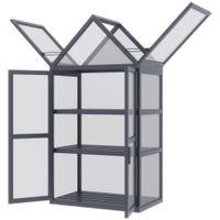 Gewächshaus 3 Ebenen aufklappbares Dach Holz Polycarbonat wetterfest Natur 70,5x42x132cm