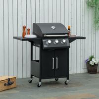 Gasgrill BBQ mit 3 Brennern je 3 kw mobiler Grillwagen mit 4 Rädern Schwarz 121 x 55 x 109 cm