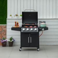 Gasgrill BBQ mit 4 Brennern Multifunktion Stahl Schwarz 132,4 x 55 x 109 cm