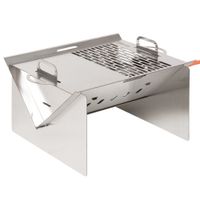 Tischgrill Gasgrill BBQ abnehmbar Holzkohle Camping Grill mit Grillnetz Schlauch klein Outdoor Tischgasgrill Picknick Edelstahl Silber 52 x 40 x 31 cm