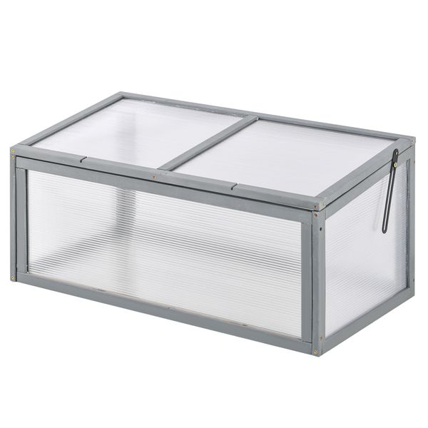 Frühbeet Pflanzenbeet mit Abdeckung aus Holz und Polycarbonat wetterfest Grau 90 x 46 x 40 cm