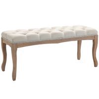 Polsterbank Sitzbank Truhenbank Schuhbank Vintage Gummiholz Leinen Beige