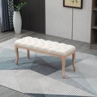 Polsterbank Sitzbank Truhenbank Schuhbank Vintage Gummiholz Leinen Beige