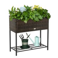 Poly Rattan Hochbeet Blumentopf Blumenkasten mit Füßen mit Ablage