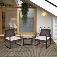 Polyrattan Gartenset 3 tlg. Balkonmöbel Set mit Kissen Braun+Creme