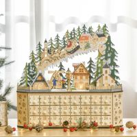 Adventskalender zum Befüllen 24 Schubladen mit LED-Lichtern MDF-Platte Naturholz 45 x 13 x 43 cm