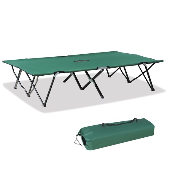 Campingbett Klappbar für 2 Personen Tragetasche bis 136 kg Stahl Oxford Grün+Schwarz 193x125x40cm