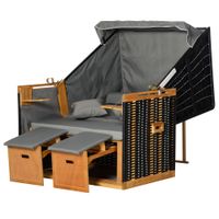 Strandkorb Volllieger Gartenliege Getrankehaltern PE Rattan Hellgrau 118 x 79 x 50 cm