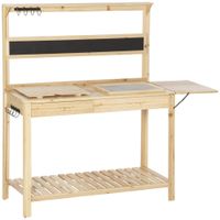 Pflanztisch Gärtnertisch mit 8 Haken Schublade Natur 151x45,5x143 cm