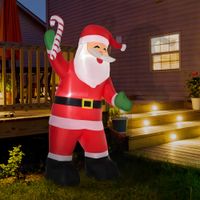 Aufblasbarer Weihnachtsmann mit Zuckerstange 243 cm LED mit Gebläse Weiß+Rot+Grün 160 x 85 x 243 cm