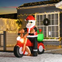 Aufblasbarer Weihnachtsmann auf einem Motorrad 150 cm LED mit Gebläse Weihnachts-Party Weihnachtsdekoration Polyester Weiß+Rot+Grün 153 x 55 x 150 cm