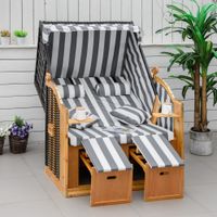 Strandkorb mit Dach mit Getränkehaltern 5-stufige Rückenlehne Grau+Weiß 118 x 79 x 150 cm