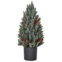 Künstlicher Weihnachtsbaum kleiner Tisch-Christbaum 170 Äste schneebedecktes Design einfacher Aufbau Christbaum mit Kunststoffsockel Beeren Tannenzapfen PE PVC Grün Ø27 x 47 cm