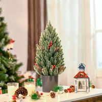 Künstlicher Weihnachtsbaum mit Kunststoffsockel Beeren Tannenzapfen PE PVC Grün Ø27 x 47 cm