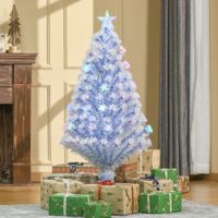 künstlicher Weihnachtsbaum mit 3 LED-Leuchten Christbaum PVC Metall Weiß+Blau Ø60 x 120 cm