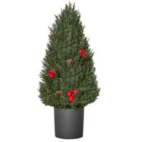 Weihnachtsbaum 50 cm Christbaum Zypressen-Weihnachtsbaum mit 7 roten Beeren und 6 Tannenzapfen Kunsttanne 170 Zweige für Tisch und Schreibtisch PVC PE Grün Ø27 x 47 cm