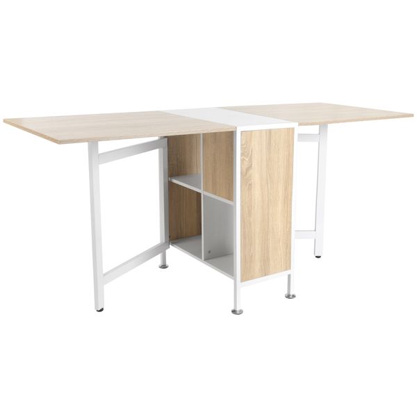 Klapptisch Ablagefläche für Wohnzimmer Küche Eiche Holz Metallrahmen Natur+Weiß 169 x 60 x 75 cm