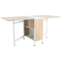 Klapptisch Beistelltische Esstisch Ablagefläche für Wohnzimmer Küche Eiche Holz Metallrahmen Natur+Weiß 169 x 60 x 75 cm