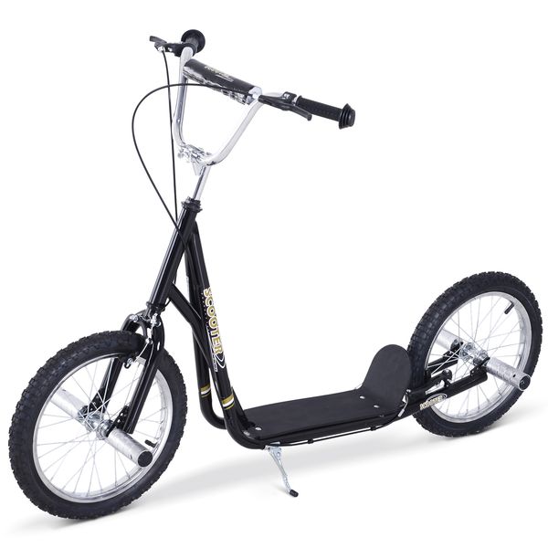 Kinderroller mit Luftreifen Scooter Tretroller Roller Cityroller Kinder Roller Kickboard ab 5 Jahre Kleinkind 16 Zoll Schwarz 143 x 58 x 92-100 cm