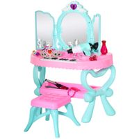 2 in 1 Kinderschminktisch mit Hocker Klavier 32 tlg. Frisiertisch 13 Musikstücke Licht Spiegeltüren automatisch öffenbar für 3-6 Jahren Kinder Kunststoff Blau+Rosa 49,5 x 23 x 66 cm