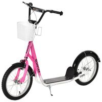 Kinderroller Scooter Tretroller mit Bremse Korb höhenverstellbar für 5-12 Kinder Roller Kickboard Aluminiumlegierung Gummi Rosa+Weiß 139 x 58 x 90-96 cm