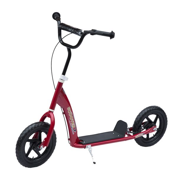 Kinderroller mit Hinterbremse 12 Zoll Scooter Tretroller Roller Cityroller Kinder Kickboard Stahl EVA Rot 120 x 52 x 80-88 cm