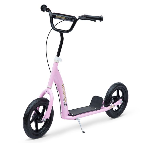 Kinderroller mit Hinterbremse 12 Zoll Scooter Tretroller Roller Cityroller Kinder Kickboard Stahl EVA Rosa 120 x 52 x 80-88 cm