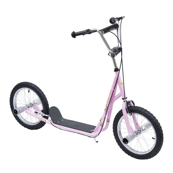 Kinderroller mit Luftreifen Scooter Tretroller Kickboard 16 Zoll Rosa