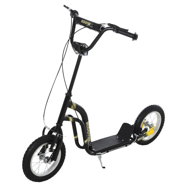 Kinderroller Scooter Tretroller Cityroller Kinder Roller Kickboard mit Luftreifen 12 Zoll Schwarz 120 x 58 x 85-95 cm