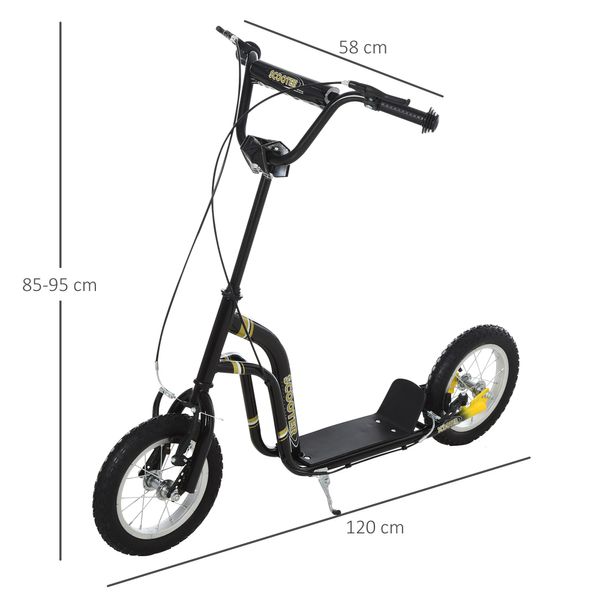 Kinderroller Scooter Tretroller Cityroller Kinder Roller Kickboard mit Luftreifen 12 Zoll Schwarz 120 x 58 x 85-95 cm