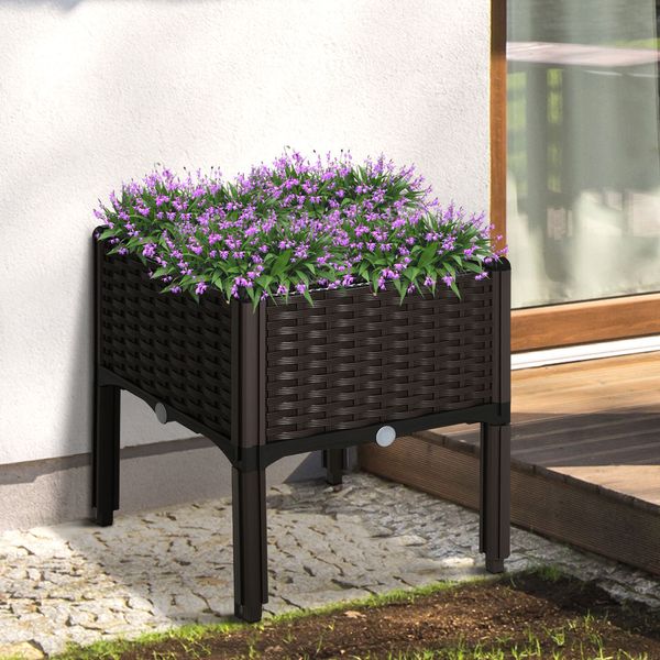 Hochbeet, Pflanzkasten mit Abflusslöchern, Blumenkasten im Rattan-Look