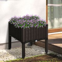 Hochbeet, Pflanzkasten mit Abflusslöchern, Blumenkasten im Rattan-Look