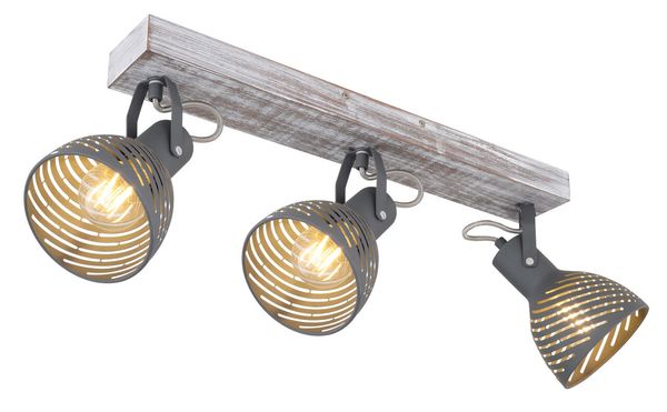 Lighting - MORI - Strahler Holz antik weiß getüncht, 3x E27