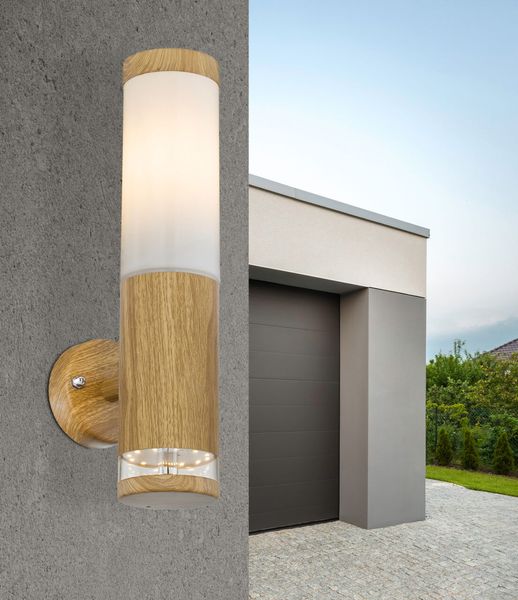 Lighting - JAICY - Außenleuchte Edelstahl holzoptik, 1x E27 LED