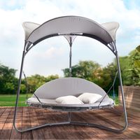 Luxusschaukelbett MAREIKE mit Polsterauflage und Kissen, ca. 220 x 220 x 215 cm - Grau