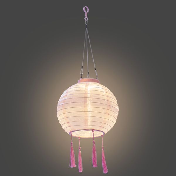 Solar Lampion XXL 2er Set mit Quasten  pink Ø ca. 20 cm mit 1 warmweißen LED