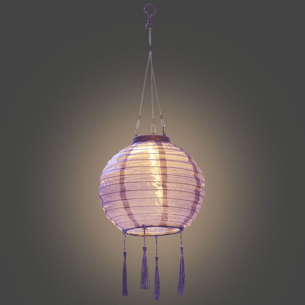 Solar Lampion XXL 2er Set mit Quasten  lila Ø ca. 20 cm mit 1 warmweißen LED