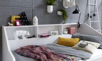 Funktionsbett RENE von 90 auf 180 x 200 cm ausziehbar, mit 2 Schublade & Regal, weiß