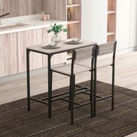Bartisch Set 3-teilig, Küchentresen mit Barstühlen, Metallgestell, 89 x 45 x 87 cm, - Schwarz