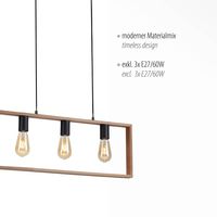 LeuchtenDirekt, Pendelleuchte 3-flammig, E27, Rahmen aus Akazien-Holz, schwarz  FRANKY