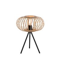 LeuchtenDirekt Tischleuchte RACOON, 1-flammig, E27, Dreibein-Stativ, Bambus-Schirm, Ø32cm, Holz-natur, IP20