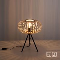 LeuchtenDirekt Tischleuchte RACOON, 1-flammig, E27, Bambus-Schirm, Ø32cm, Holz-natur, IP20