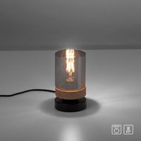 Tischleuchte PASQUAL, 1-flg, E27, Glas in Rauchglas-Optik, schwarz , IP20