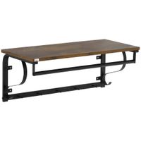Wandregal Hängeregal mit 5 Haken Garderobenregal für Wohnzimmer Badezimmer Industrial Stil Stahl+Holz Braun+Schwarz 66 x 30 x 27 cm
