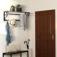 Wandregal Hängeregal mit 5 Haken Garderobenregal für Wohnzimmer Badezimmer Industrial Stil Stahl+Holz Braun+Schwarz 66 x 30 x 27 cm