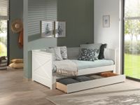 Kojenbett mit Auszug, von 90x200 auf 180 x 200 erweiterbar, inkl. Bettschublade, Kiefer u. MDF weiß
