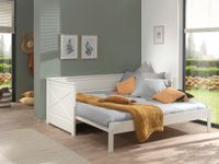 Kojenbett mit Auszug, von 90x200 auf 180 x 200 erweiterbar, Kiefer mit MDF weiß lackiert